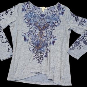 Women's Petite XL, Y2K Floral Print: Rhinestone &Velvet Detail: Fairy Grunge
